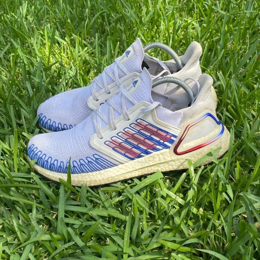 Adidas Ultraboost 20 Primeblue White Blue Red Mens Running Shoes EG0712 Sz 10.5